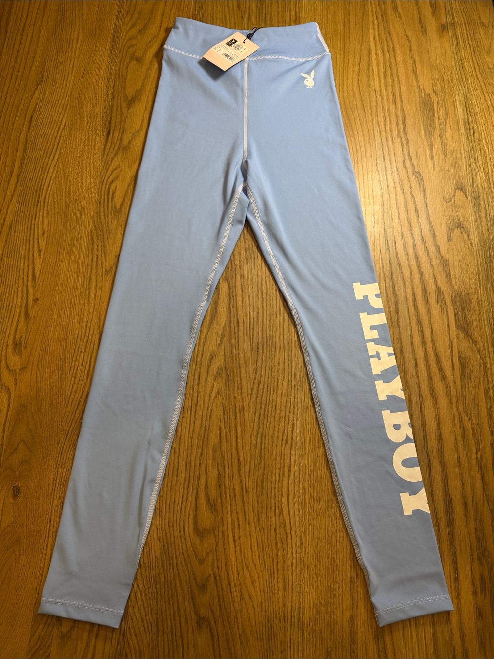 PLAYBOY Missguided Leggings Light Blue with White Logo Size 6 New with Tags